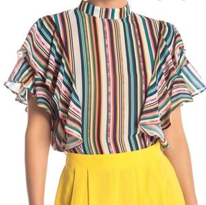 NWOT-Jealous Tomato | Multicolor Striped Ruffle Top